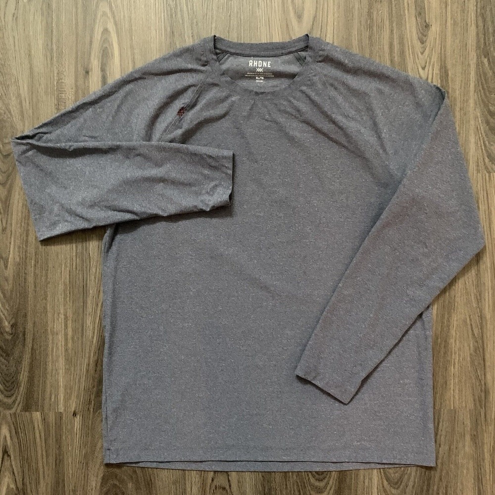 Rhone Shirt Adult Crew Neck Long Sleeve Pullover Gym Athleisure Heather Blue XL - Picture 2 of 7